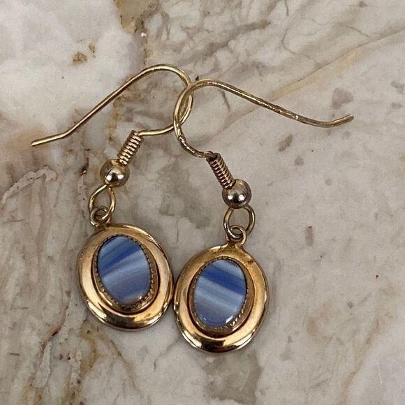 Vintage 12K Yellow Gold Filled Agate Drop Earrings - Picture 2 of 6